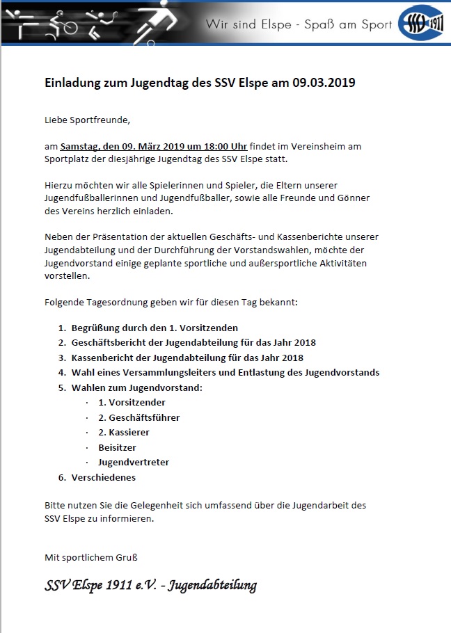 Aushang Vereinsjugendtag